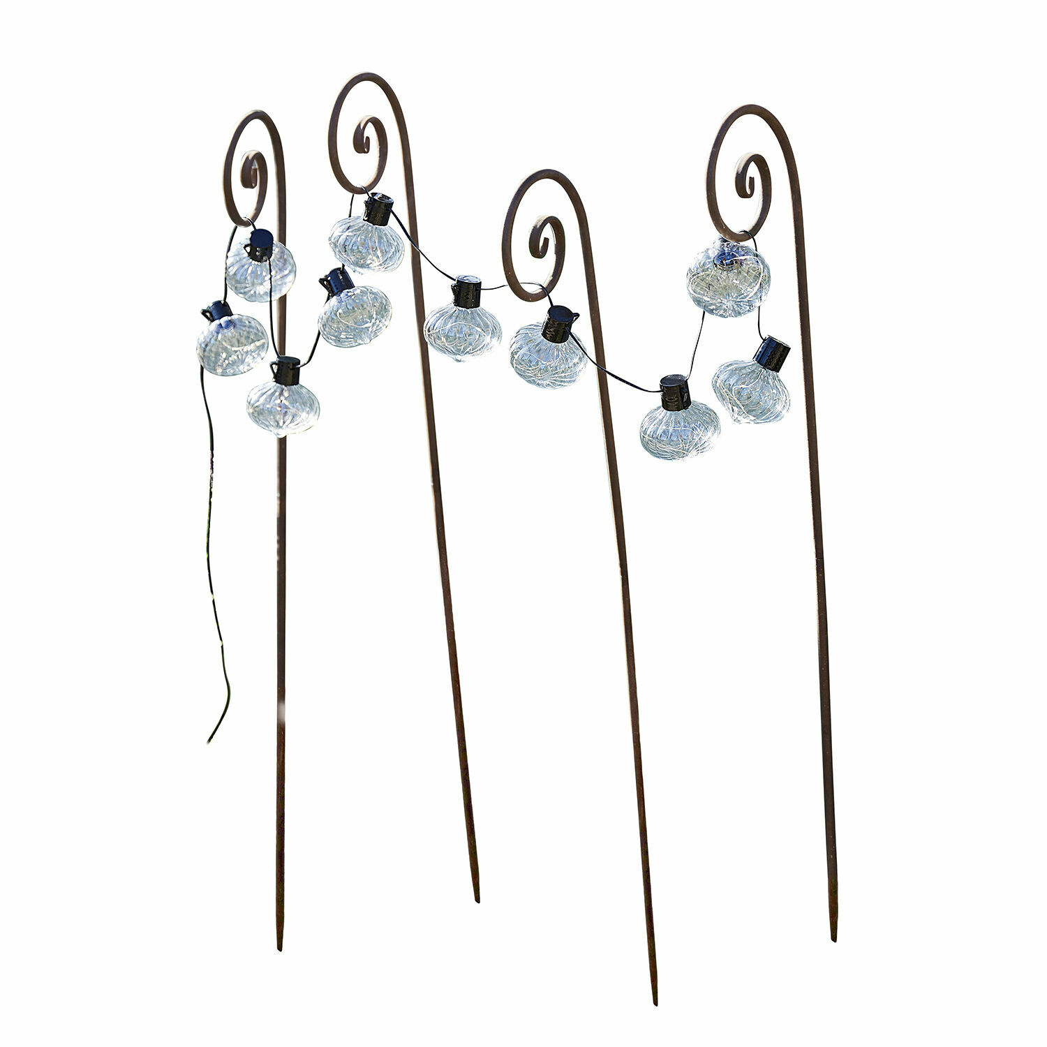 Gartenstab 4er Set Sornàs Dekorative Metallhaken mit transparenten LED-Lämpchen für Garten oder Terrasse