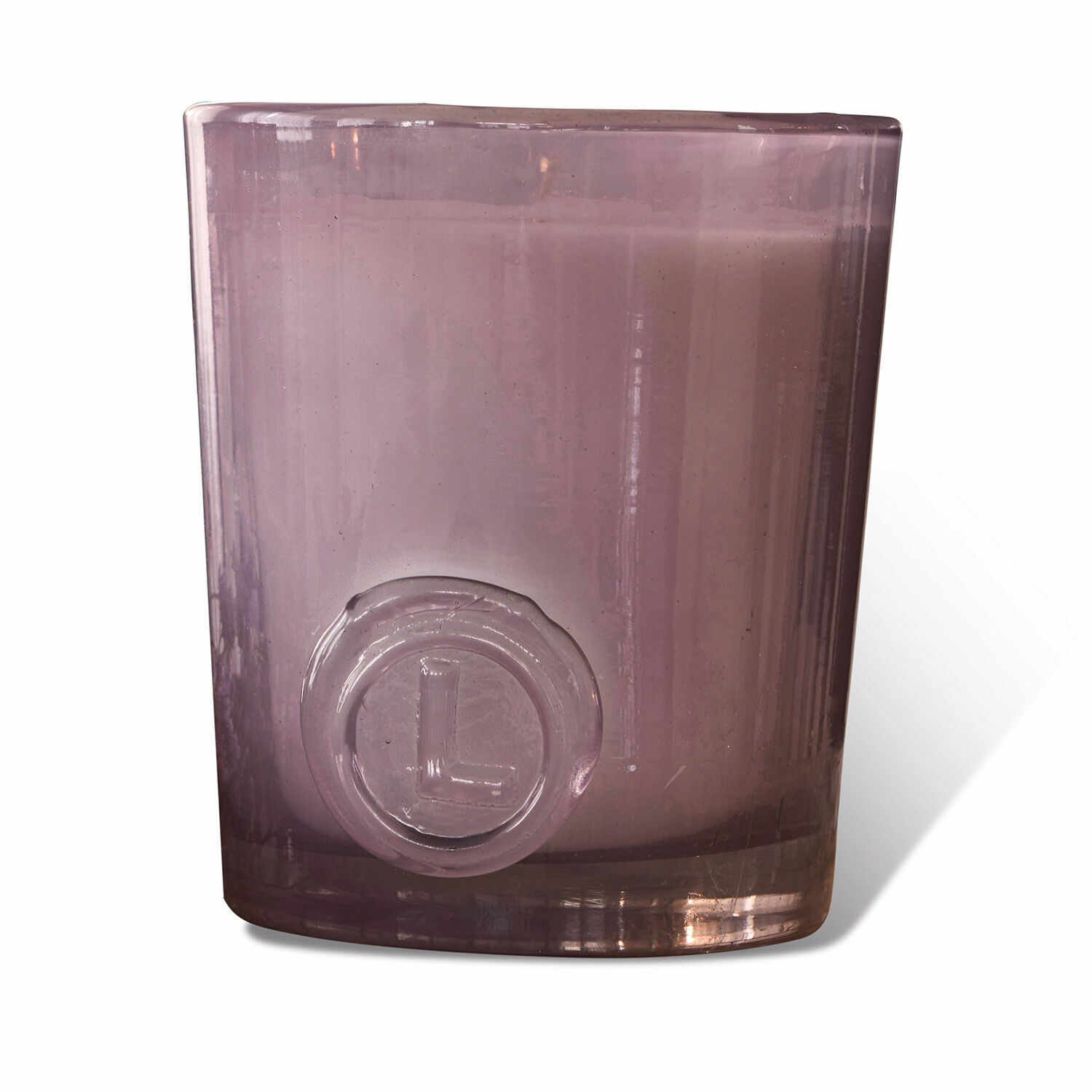 Violetter Glas-Kerzenhalter mit L-Logo, dekoratives transparentes Wohnaccessoire