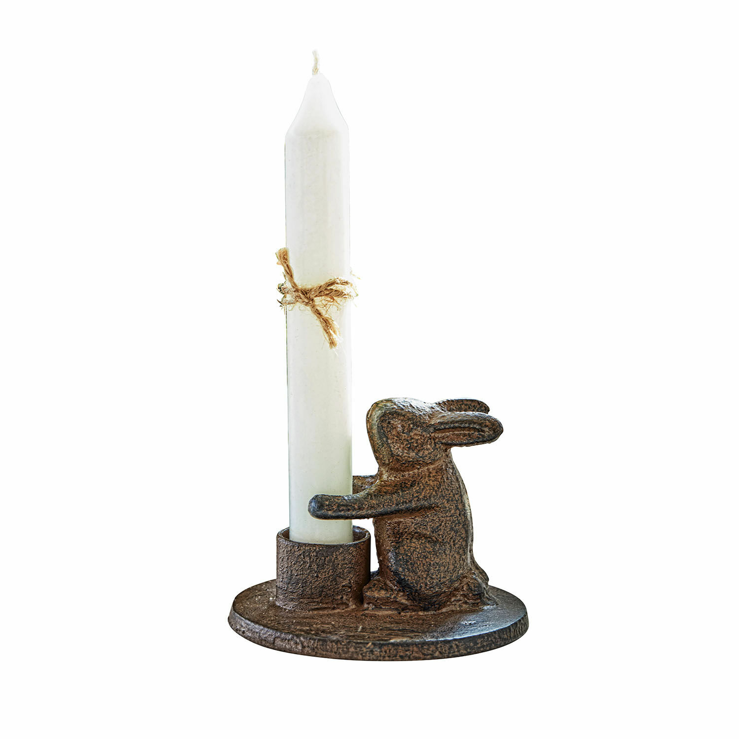 Kerzenhalter Tammy Brauner Metall-Kerzenhalter mit Hasenfigur und weißer Kerze, dekoratives Wohnaccessoire