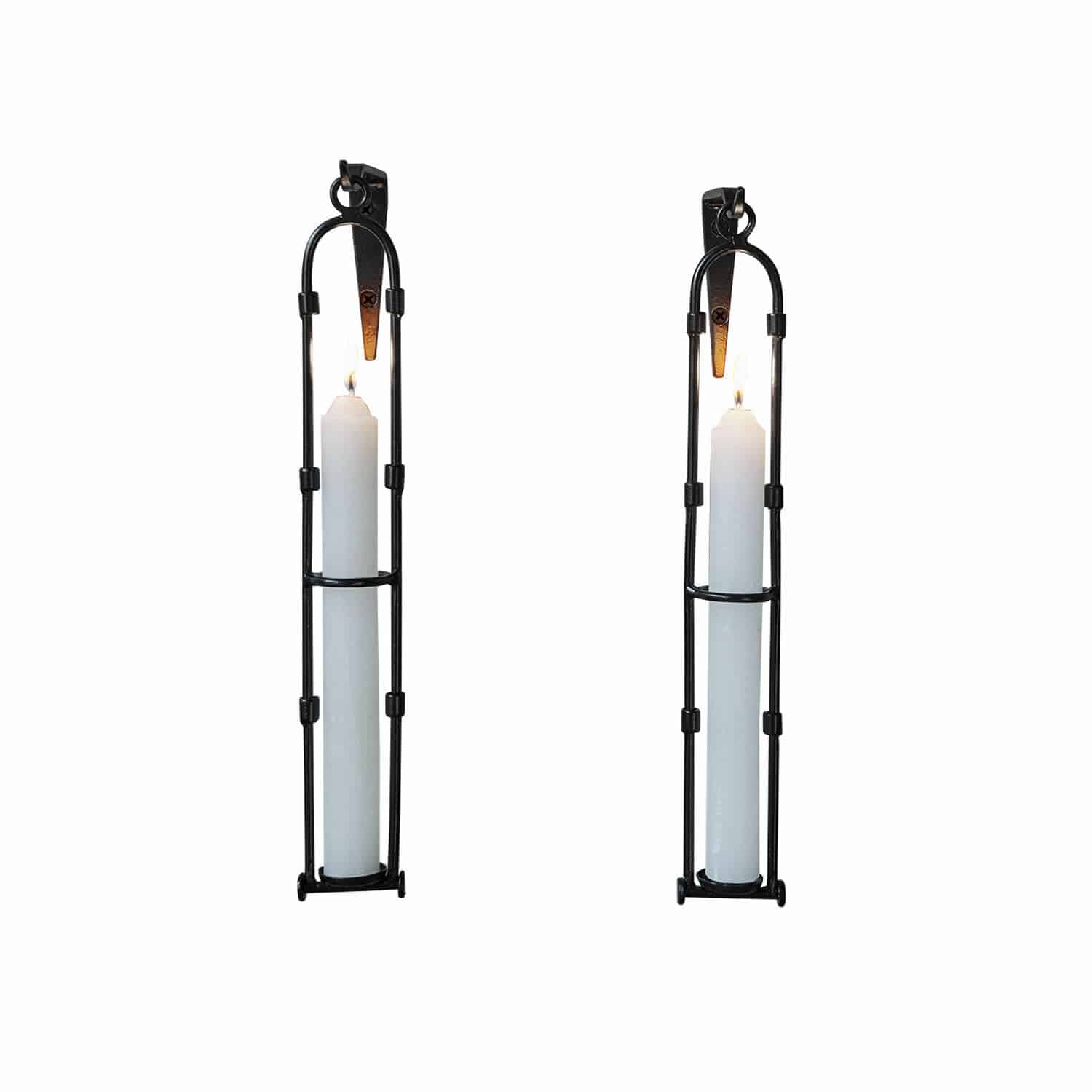 Wandkerzenhalter 2er Set Vivendas Paar schwarze Metall-Wandkerzenhalter mit weißen Kerzen, Innenraumdekoration und Beleuchtung
