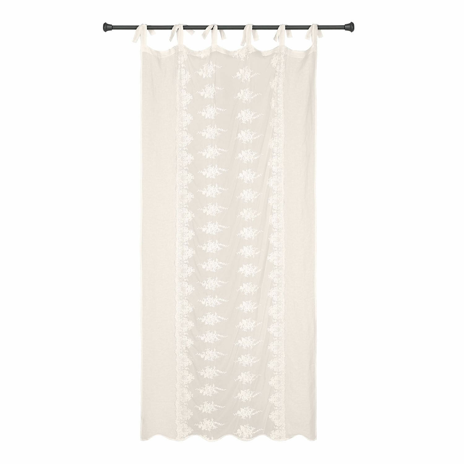 Gardine Valek Beige Gardine mit besticktem Muster und Bindeschlaufen, leichte Fensterdekoration aus Stoff
