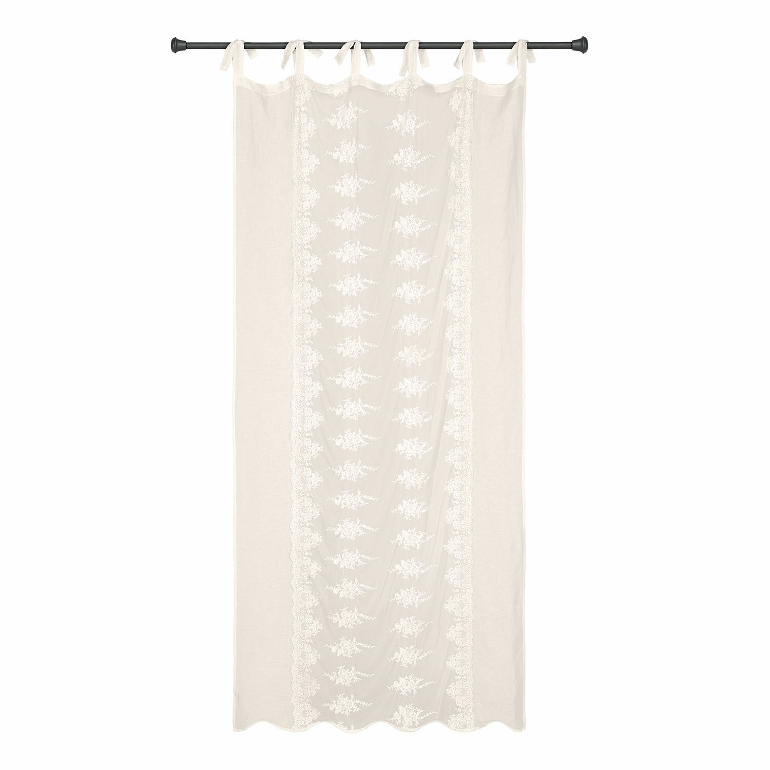 Gardine Valek Beige Gardine mit besticktem Muster und Bindeschlaufen, leichte Fensterdekoration aus Stoff