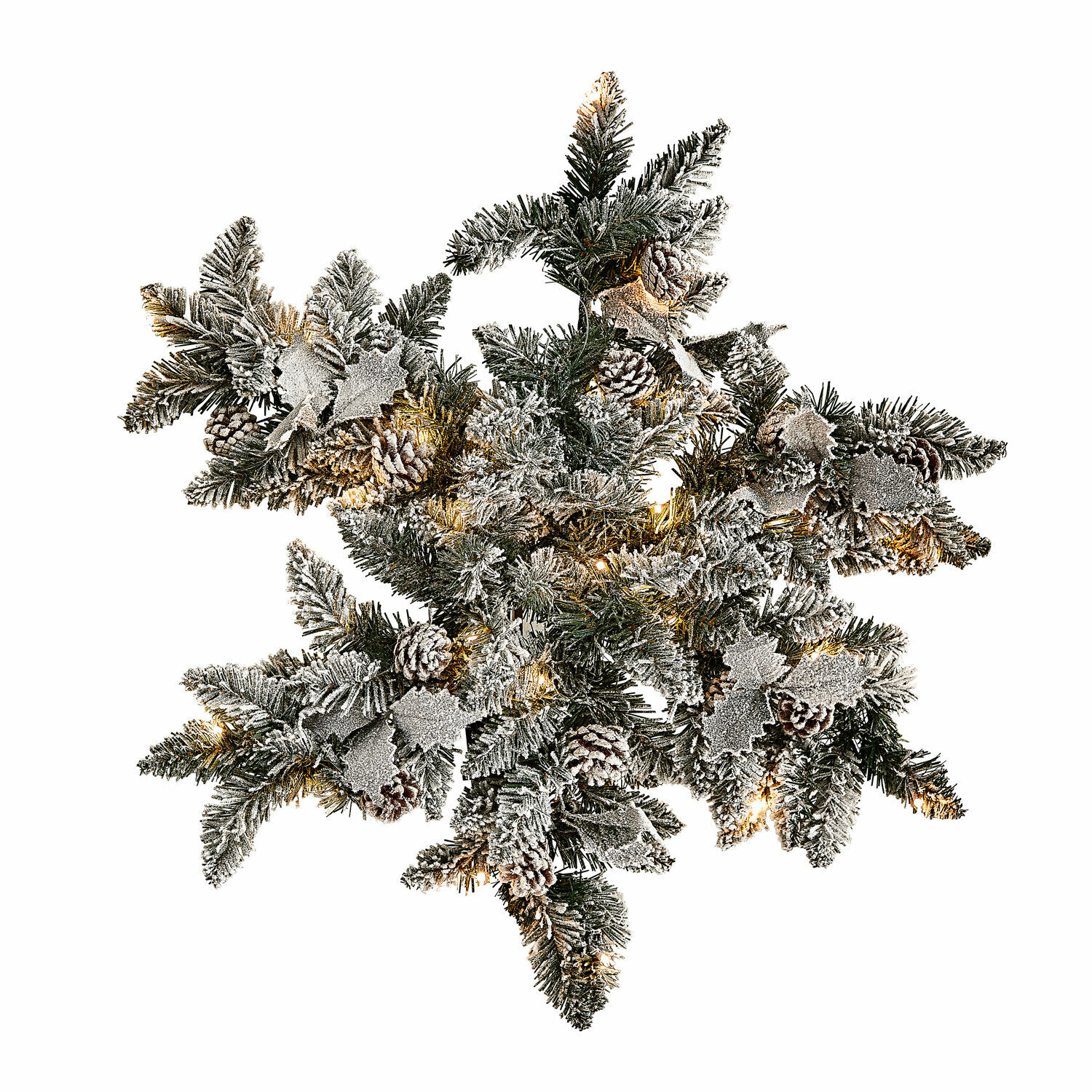 LED-Schneeflocke Azimara Weihnachtsdekoration aus grünen Zweigen mit Zapfen und silbernen Blättern, LED-Lichterkette