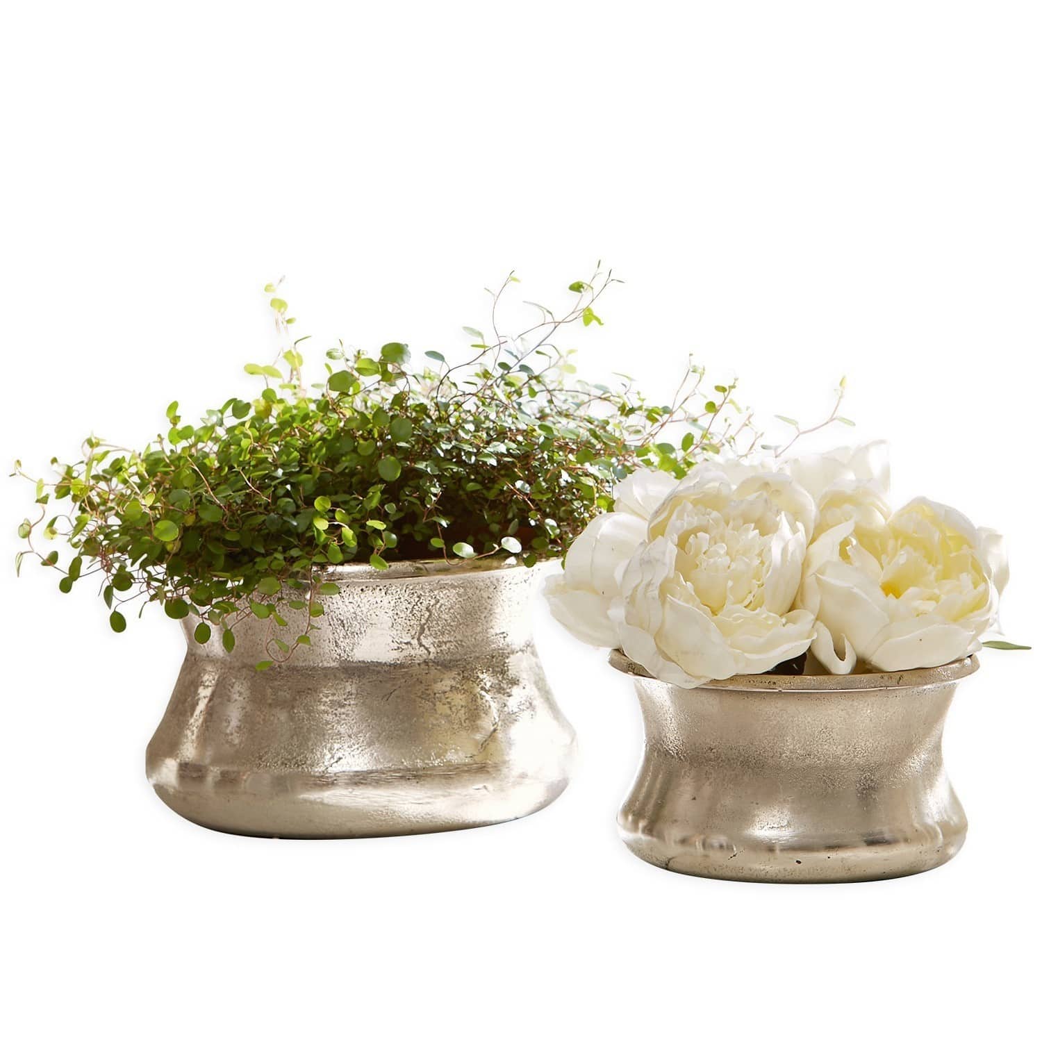antiksilber 2er Set Riona Vasen aus antiksilbernem Metall, dekorative Wohn- und Gartenelemente