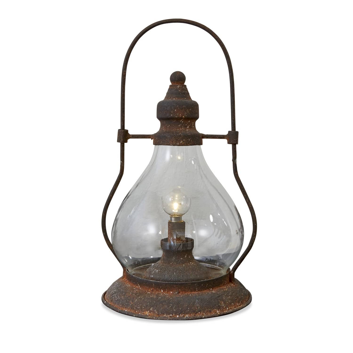 LED-Laterne Cortney Rustikale Metalllaterne mit klarem Glas und Glühbirne, dekoratives Wohnaccessoire