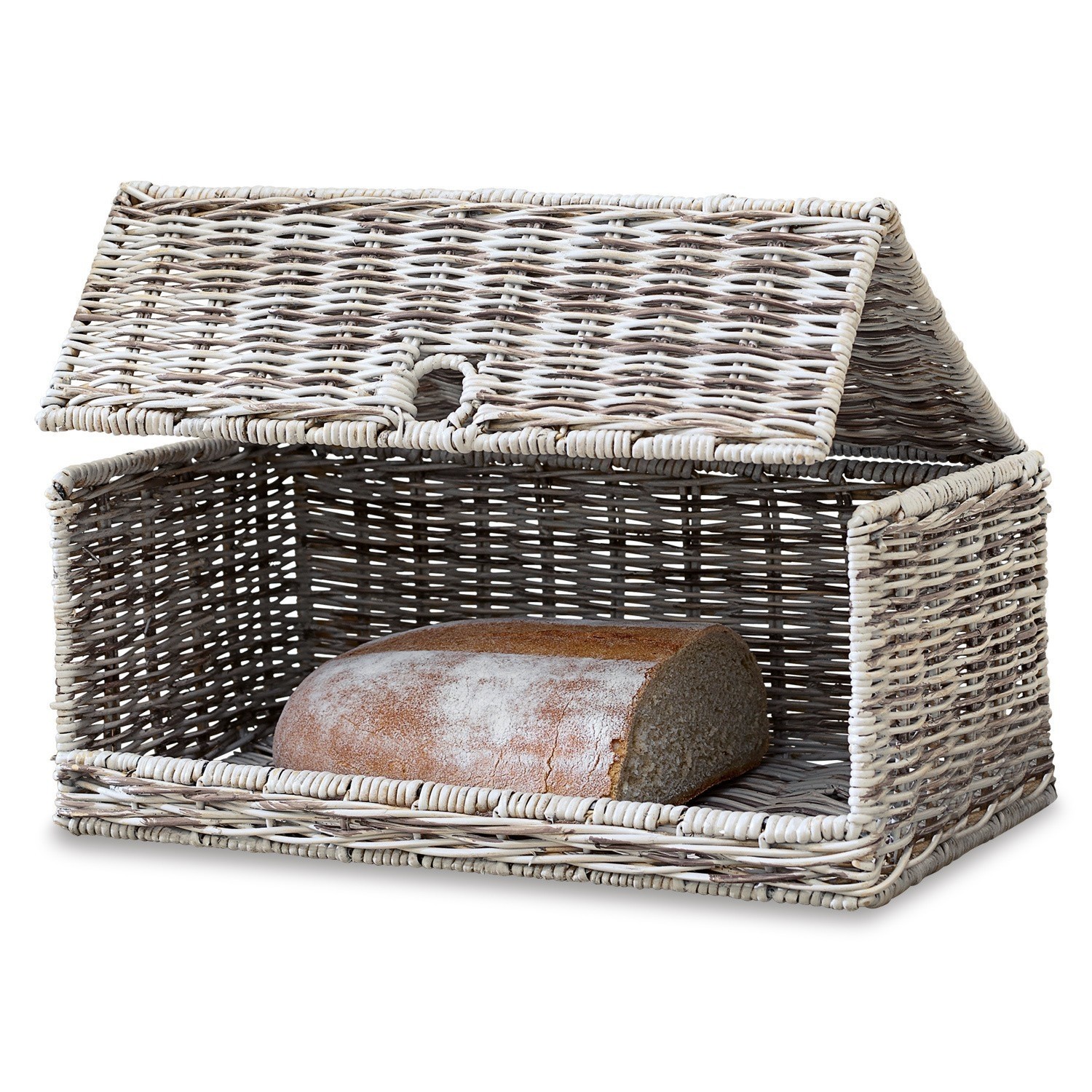 Brotkorb aus natürlichem Rattan mit Klappdeckel, ideal zur Aufbewahrung von Brot.